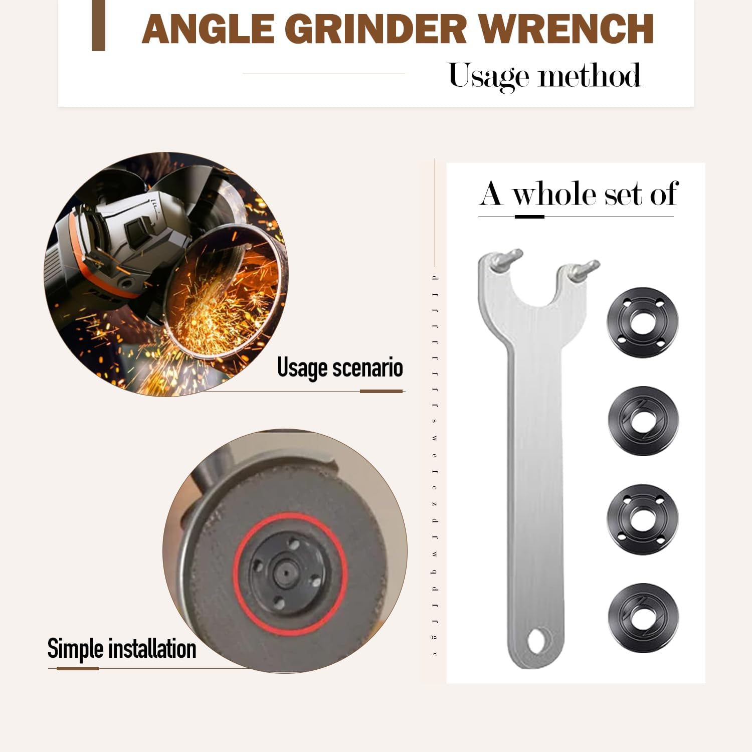 4.5" 5" 5/8-11 Angle Grinder Wrench Spanner Metal Lock Nut for DW Milwaukee Makita 193465-4 Compatible with Bosch Black & Decker Ryobi 4.5" 5" 5/8-11 Replacement Part （5PCS）