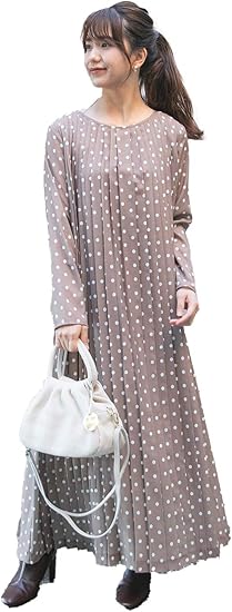 Amazon Co Jp ビッキー Vicky ドット柄プリーツワンピース 手洗い可能 M ダークベージュ 服 ファッション小物