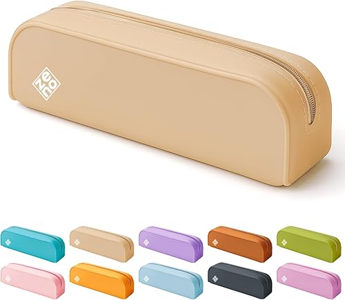 ZENO Estuche de silicona para lápices  Estuche estético para mujeres y adolescentes  Lindo estuche para bolígrafos, bolsa de maquillaje beige, bolsa