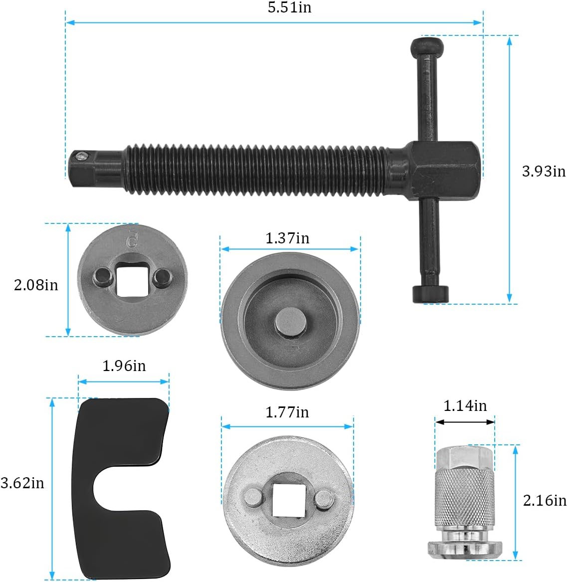 5PCS/Set Car Brake Piston Wind Back Tool, Chrome-Plated Steel Vehicle Disc Brake Caliper Piston Rewind Tool, Automotive Caliper Piston Compressor Accessories, Universal Fit