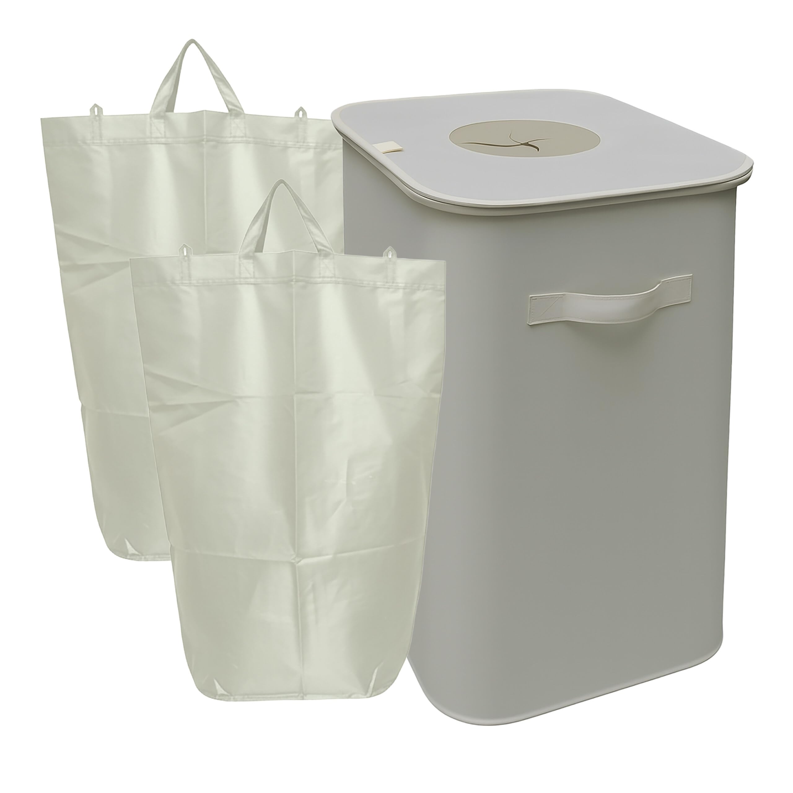 Relaxdays Conteneur de Collecte de Bouteilles 100 L, 2 Sacs, étanche, Beige 70x43x33 cm