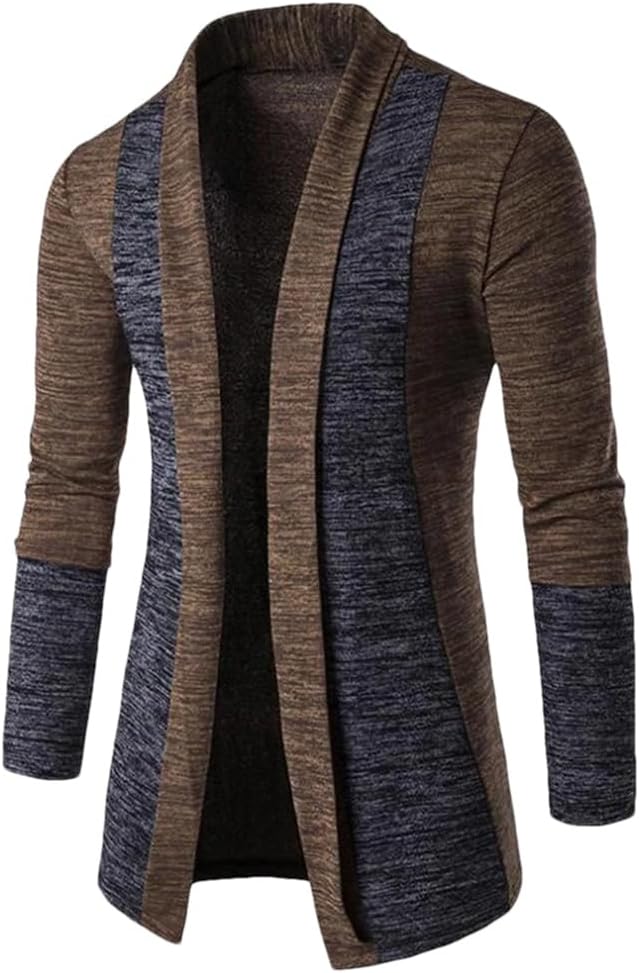 Men's Retro Color Blocked Knitted Cardigan Sweater Solid Color Lapel Casual Slim Fit Business Knitted Sweater Jacket
