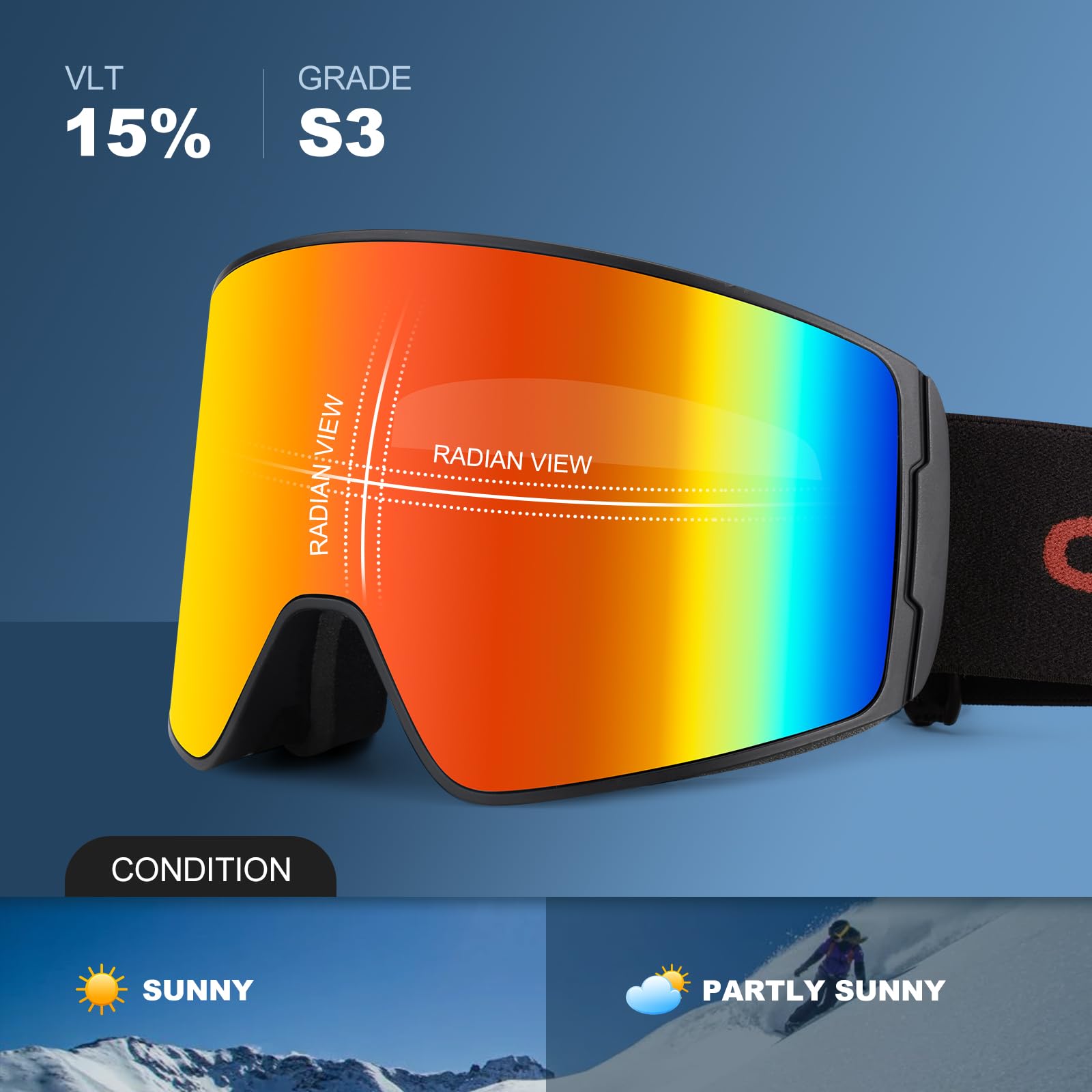 Odoland Kit di Maschera da Sci con Scatola, Maschera Snowboard Cilindrici Ampia Vista Anti-Nebbia Protezione UV, Occhiali da Sci per Uomo e Donna, Compatibile con Casco