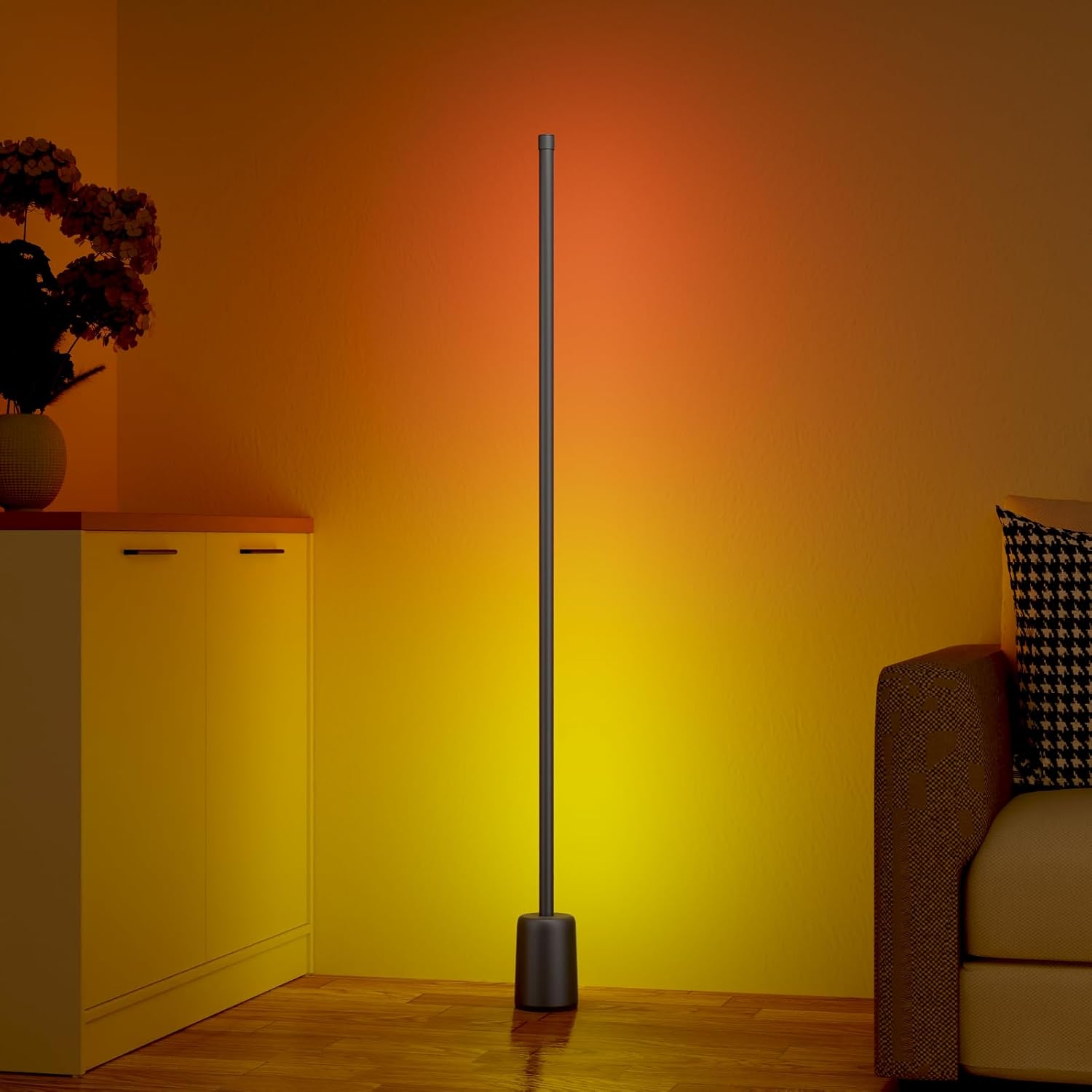 Ailofy Corner Floor Lamp, 1500lm RGBW Corner Lamp Work with Alexa & Google Assistant, 16 Million DIY Colors, Sync with Music, App Control, Modern LED Floor Lamp for Living Room & Bedroom, Black