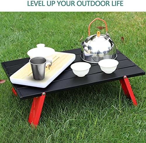 AKOFIC Small Folding Camping Table, Aluminum Portable Lightweight Camping Beach Table, Mini Foldable Micro Collapsible Compact Side Table for Picnic Outdoor Hiking Beach Travel BBQ Fishing (Red)