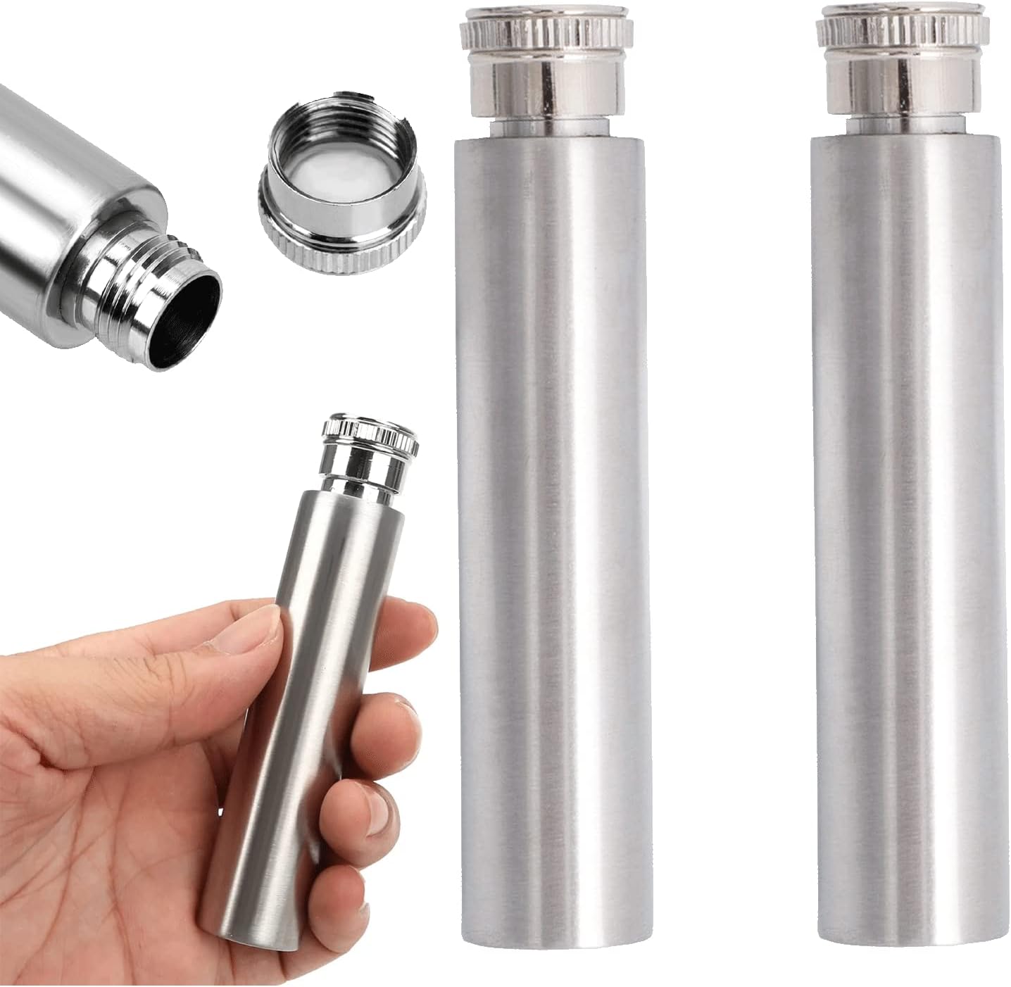 2Pcs Stainless Steel Tube Hip Flask,1 Oz Hidden Flasks For Liquor Men, Multifunctton Pocket Mini Small Flask,Cigar Shaped Drinking Tubular Bottle