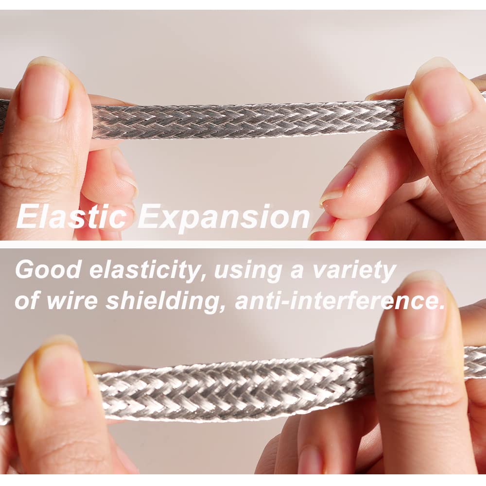 QuQuyi 9.84ft 25mm Braided Ground Strap Tinned Copper Flat Sleeving Expandable Metal Sheath Screening Signal Wire Cable Shielded