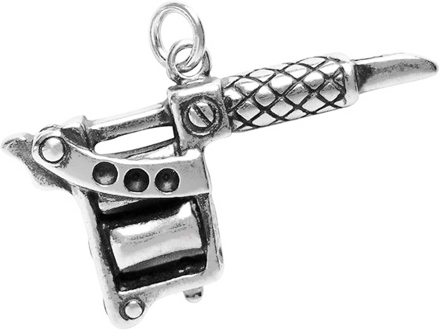 Dakota West Large Two-Coil Tattoo Machine or Gun 925 Solid Sterling Silver Bracelet Charm Pendant Jewelry Making Supply