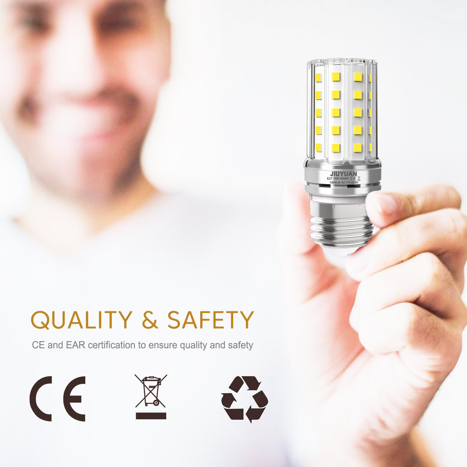 JIUYUAN Lampadina Mais LED E27 10W, Luce Bianca Fredda 5000K, Equivalenti a 80W Incandescenza, Non Dimmerabile, Nessun Sfarfallio Risparmio Energetico, 5 Pezzi