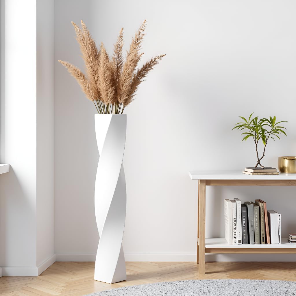 Tall Black Resin Floor Vase - 23.6 Inch Modern Square Twist Vases for Home Decor, Large Decorative Vase for Dried Flowers, Pampas Grass, Centerpiece - Matte Finish