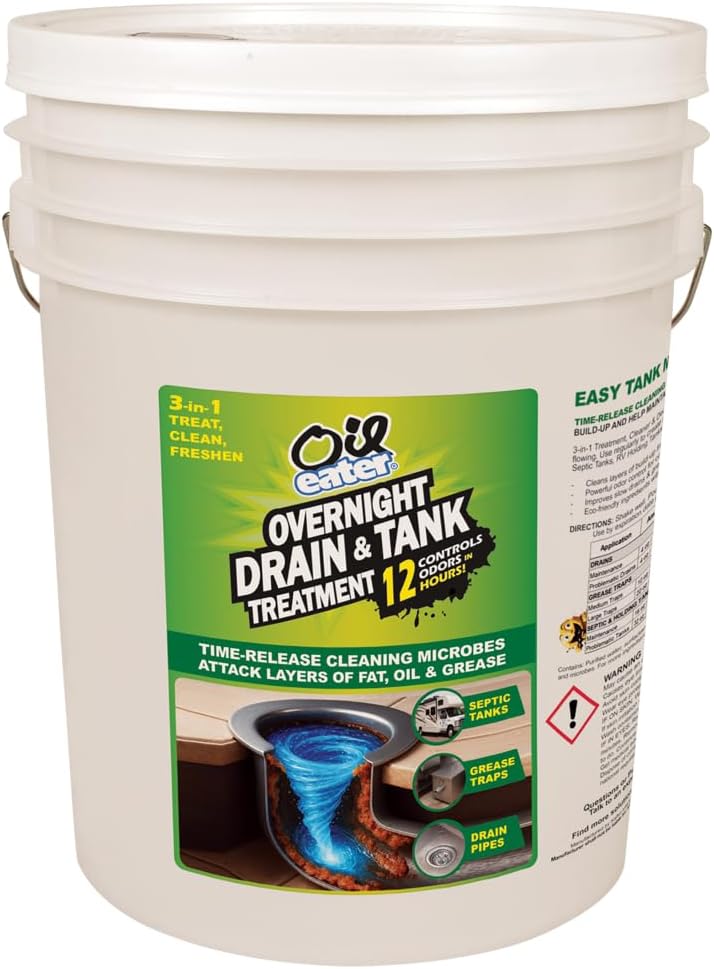Oil Eater 3-in-1 Microbial Tank Treatment Cleaner, Deodorizer - Grease Traps, Septic Tanks & Drain Pipes, 5-Gallon Pail