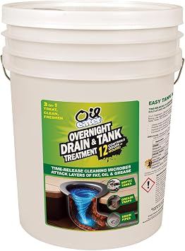 Oil Eater 3-in-1 Microbial Tank Treatment Cleaner, Deodorizer - Grease Traps, Septic Tanks & Drain Pipes, 5-Gallon Pail