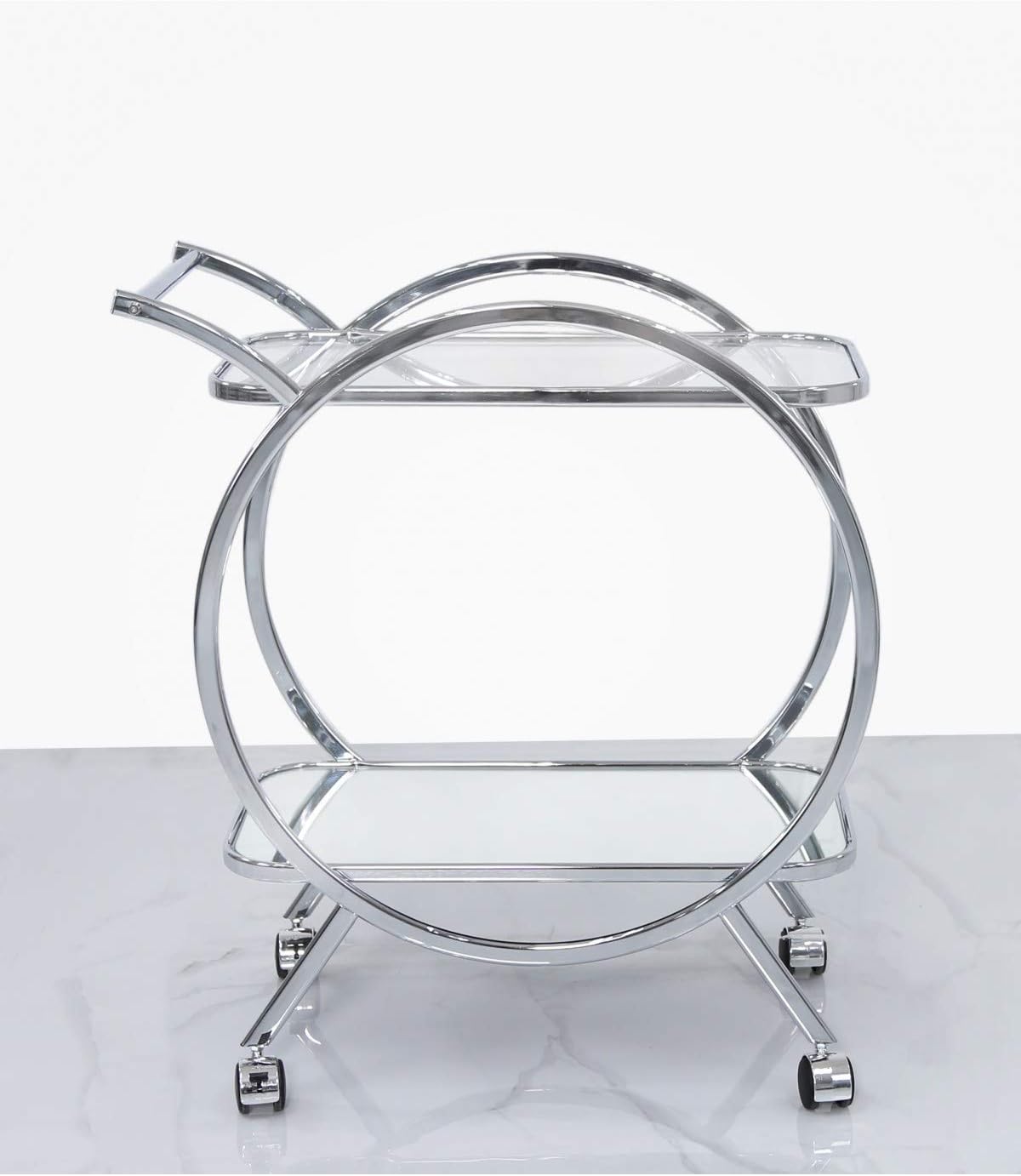 Modern Chrome Serving Drink Drinks Hostess Portable Push Tea Trolley Glass Tray