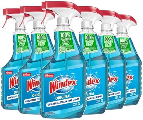 Windex Spray limpiador de vidrio y ventanas, botella hecha de plástico 100% reciclado, espray de limpieza de superficies, aroma azul original, 23 disponible en Yaxa Guatemala