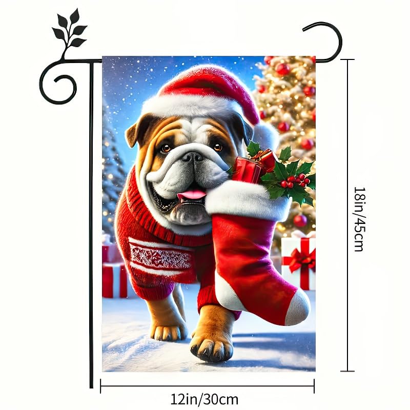 Image of BlissYard Christmas Bulldog Garden Flag 12x18 Inch Polyester