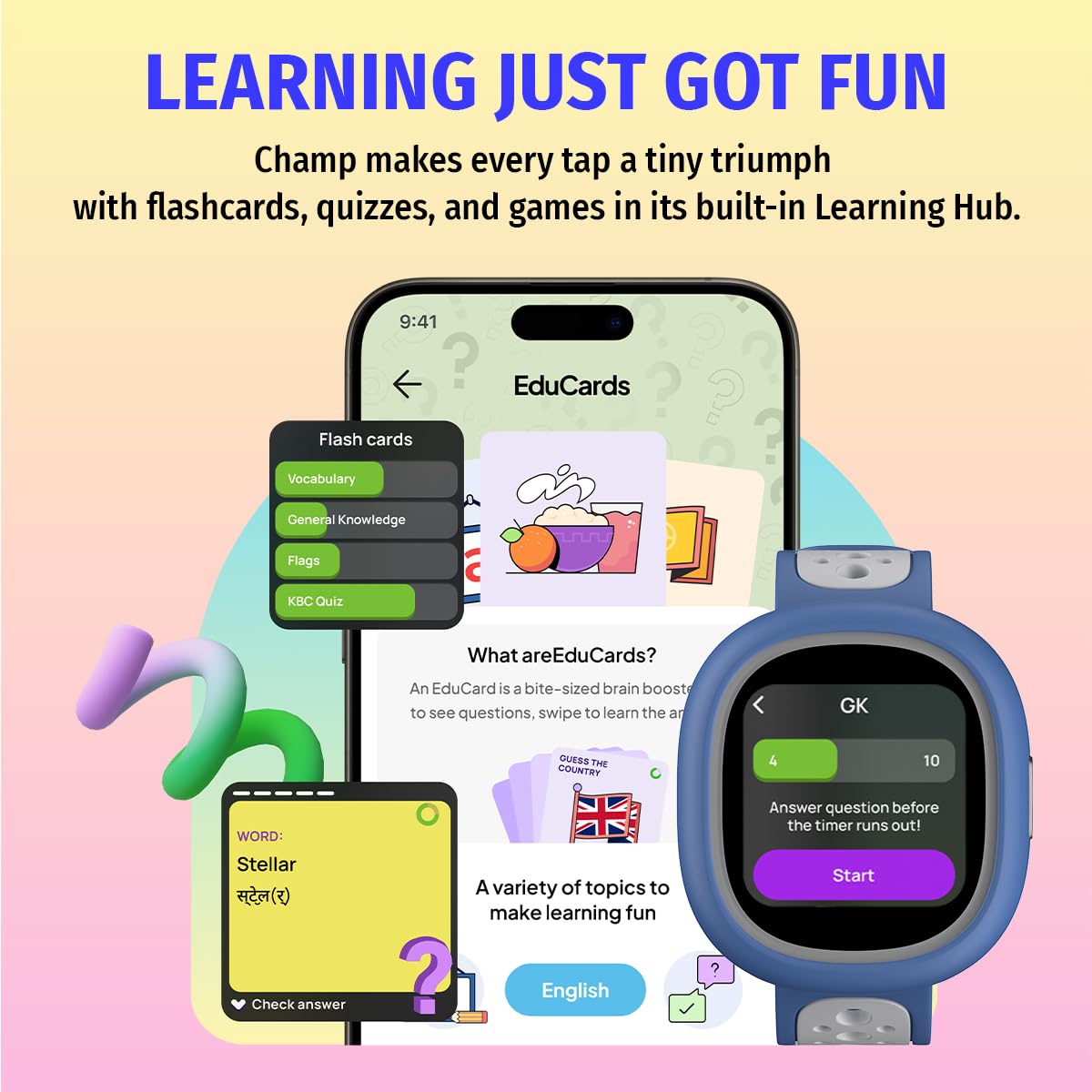 Noise Junior Champ 3 Smart Watch for Kids | 3-in-1 Look with 2 Switchable Bumpers, in-Built Learning Hub, Habit Builder, Exam & School Mode, SOS, 100+ Cloud Faces, Parental Control(Arctic Storm) — Amazon image 4