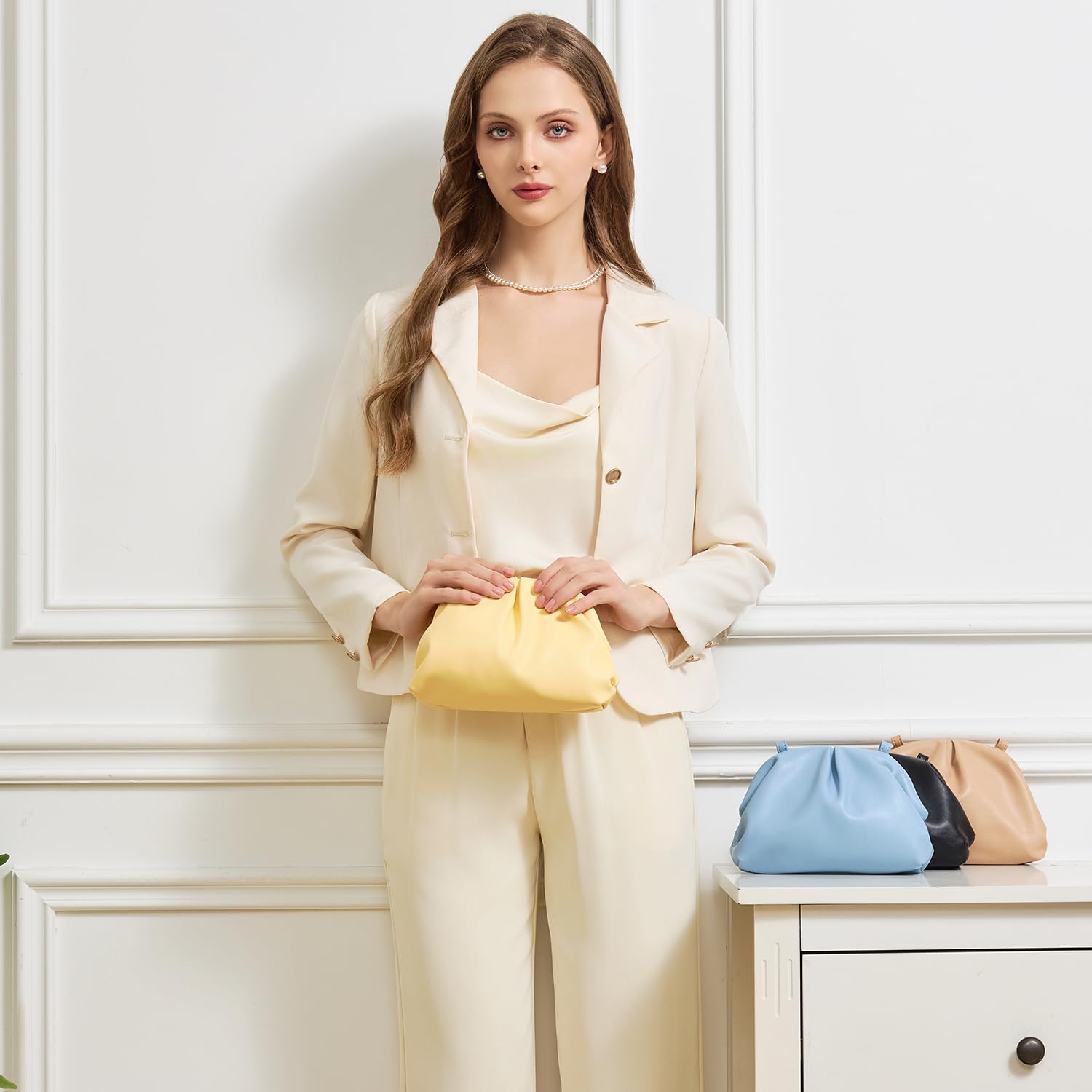 Huralona elegante Clutch-Handtasche aus veganem Leder, super weich, mit Wolkenmuster, Clutch-Tasche für Damen, PU-Abendtasche, Handtasche