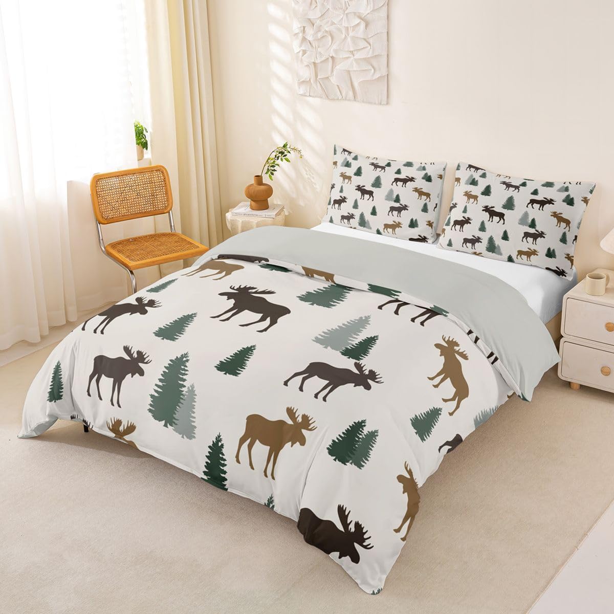 Castle Fairy Deer Silhouette Duvet Cover Set Toddler Size,Bedding Sets 2Pcs