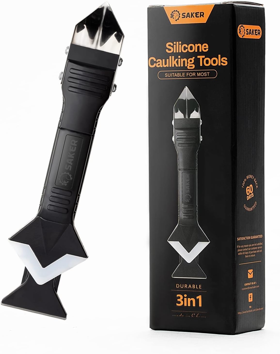 Saker Silicone Caulking Tools-3 in 1 Sealant Finishing Tool Grout Remove Scraper (Stainless Steelhead),Caulk Remover Glass Glue Angle Scraper for Bathroom,Kitchen,Floor,Window,Sink Joint,Frames SealCarbonfree CertifiedClimeCo Certified