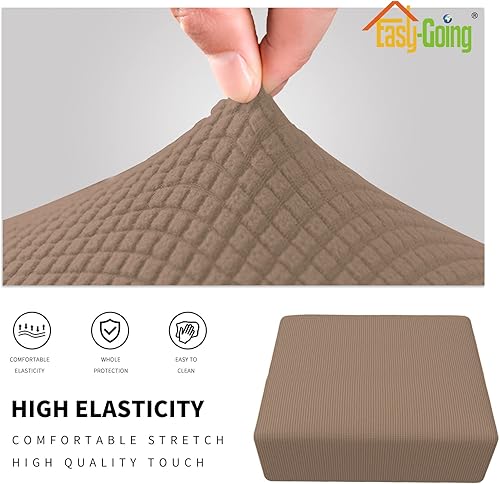 Vista 38 de Easy-Going - Funda elástica para taburete otomano, funda protectora para muebles, funda rectangular con parte inferior elástica Beige