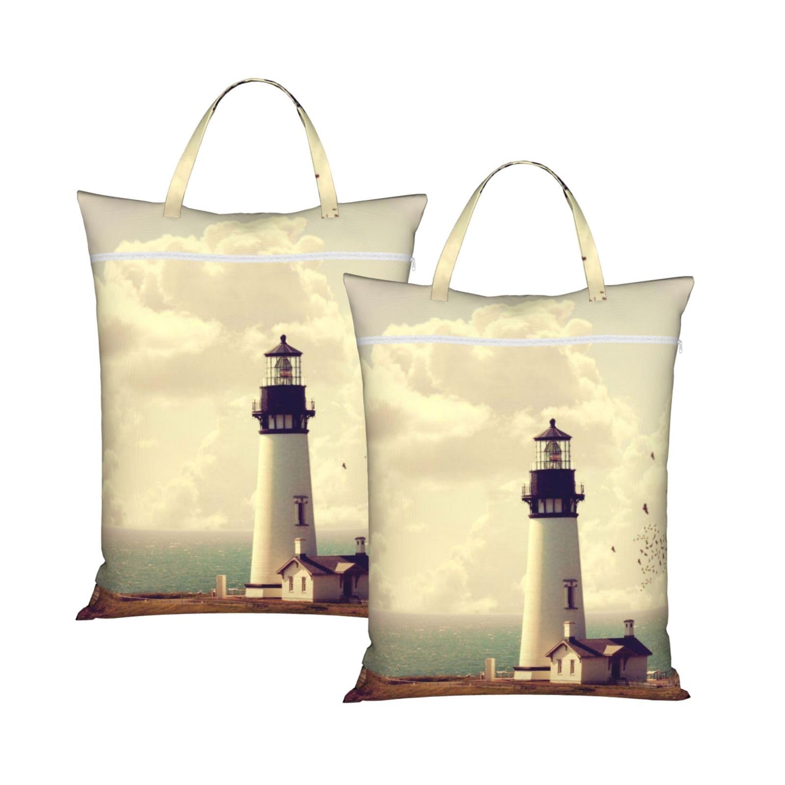 Yfsgdlbn 2Pcs Old Lighthouse Printed Travel Dirty Laundry Bag Clothes Pack Storage Basket Bag