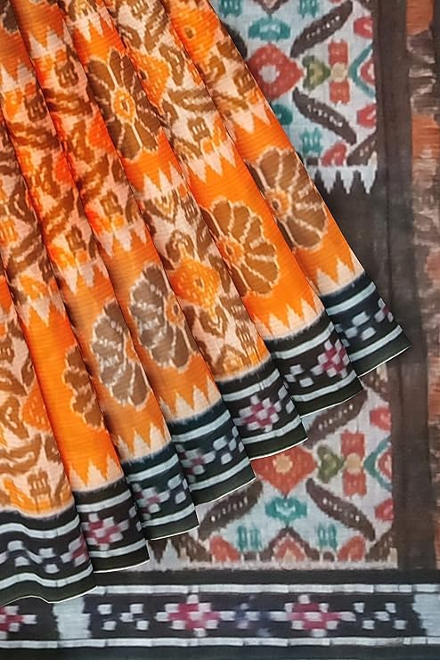 Image of Ikat Women's Cotton Saree, Handmade Pure Cotton Khandua Saree, Ikkat Orissa Traditional Handloom Saree without Blouse