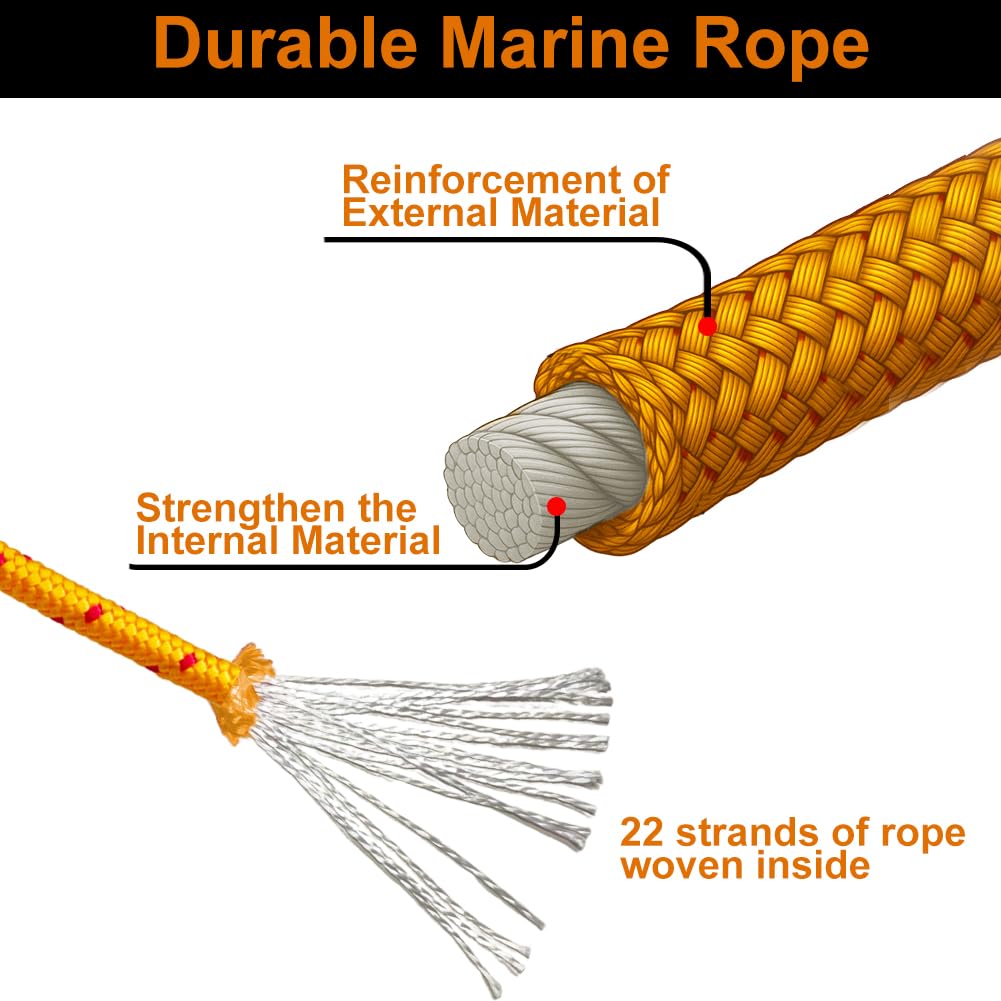 BeGrit 100M Corda Galleggiante Multifunzione Paracord 8 mm Giallo per Barca | Corda di Sopravvivenza con Moschettone con Ghiera a D in Alluminio per Barca da Campeggio Tenda Sport Fune Outdoor Arancione