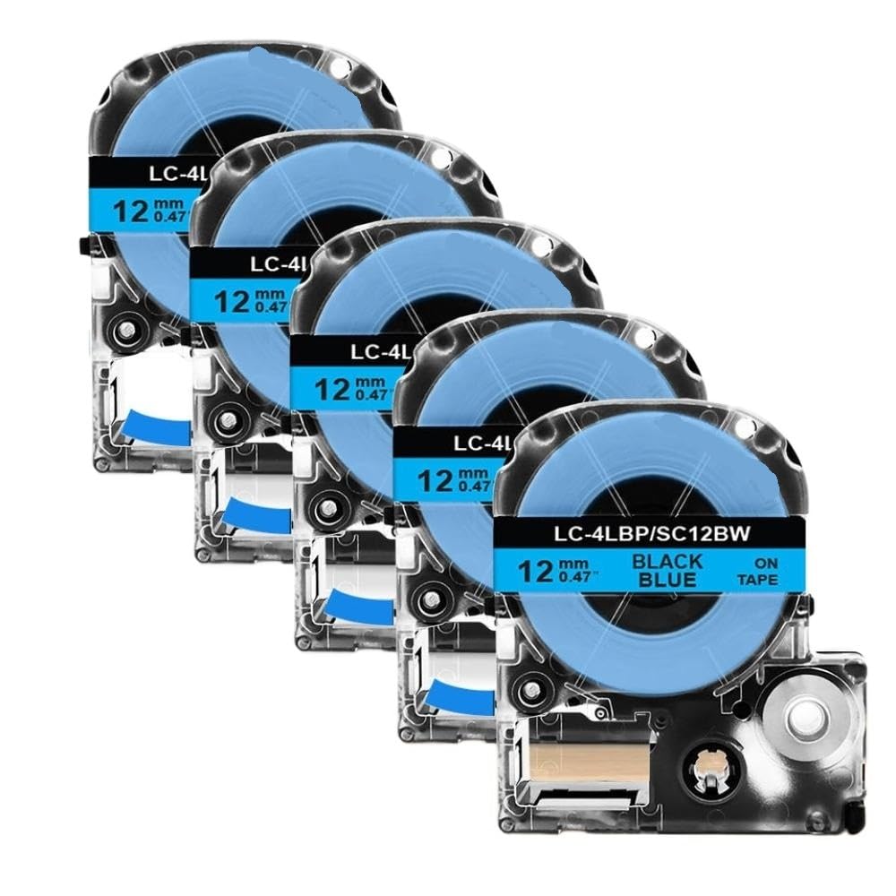 Confezione da 5 o 10 pezzi SS12KW LK 4WBN compatibili con nastri per etichette da 12 mm ST12KW SC12RW SC12YW per stampante per etichette LW 300 400 (5 pezzi nero su blu)