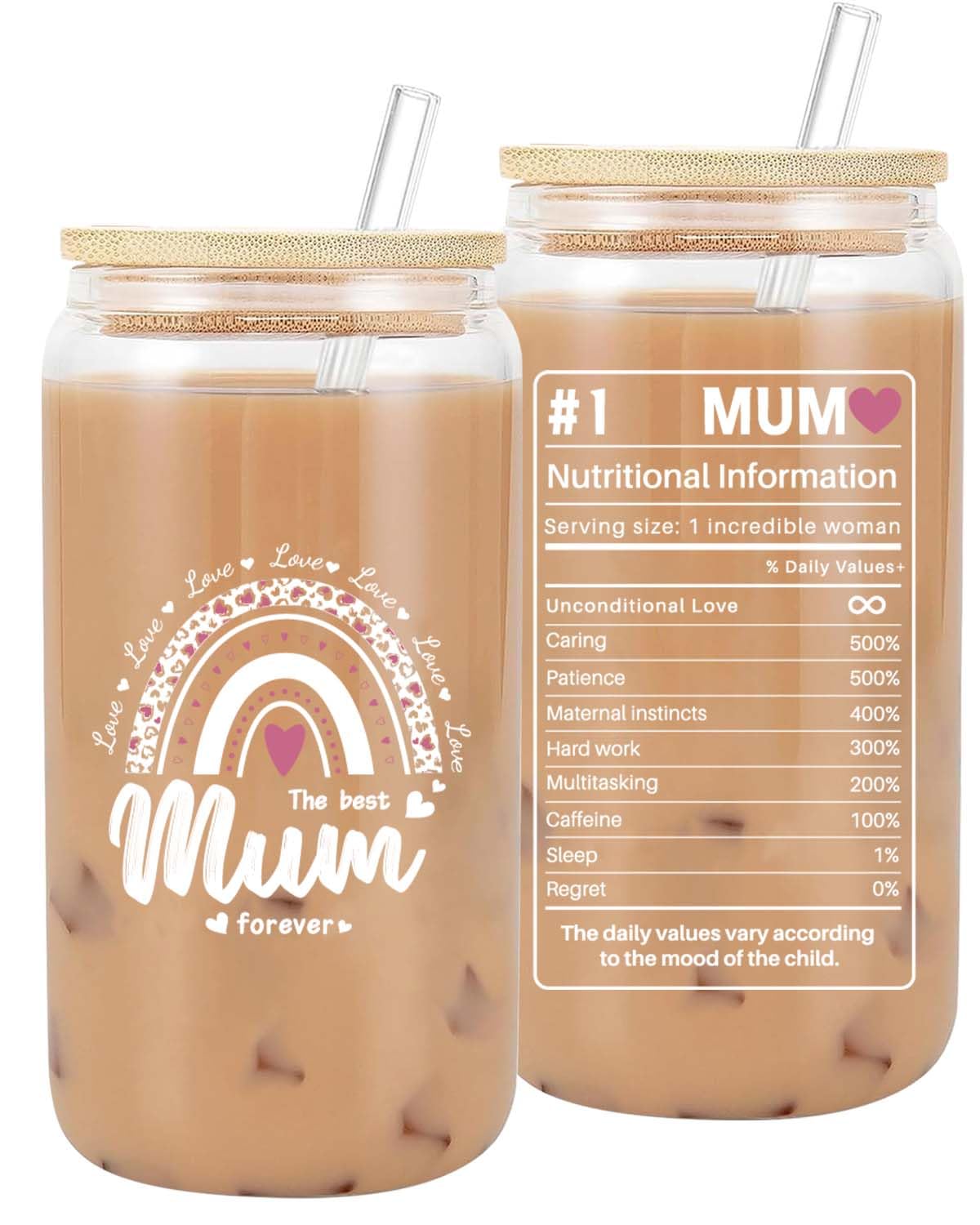 VivaJoyGifts for Mum – Mother Gift, 16 oz Glass Cup, Mum Mug, Perfect for Mothers Birthday Gift, Christmas, or Mother's Day. A Present from Daughters or Sons