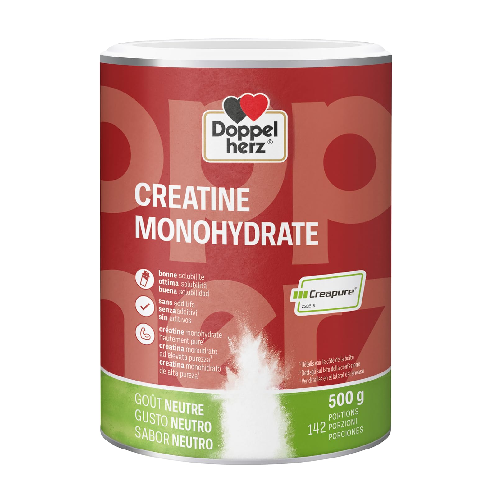 Doppelherz Créatine Monohydrate, Créapure, Récupération musculaire, 500 g | Complément alimentaire, Créatine en poudre, Performance et récupération musculaire, À dissoudre, Goût neutre, Sans additif