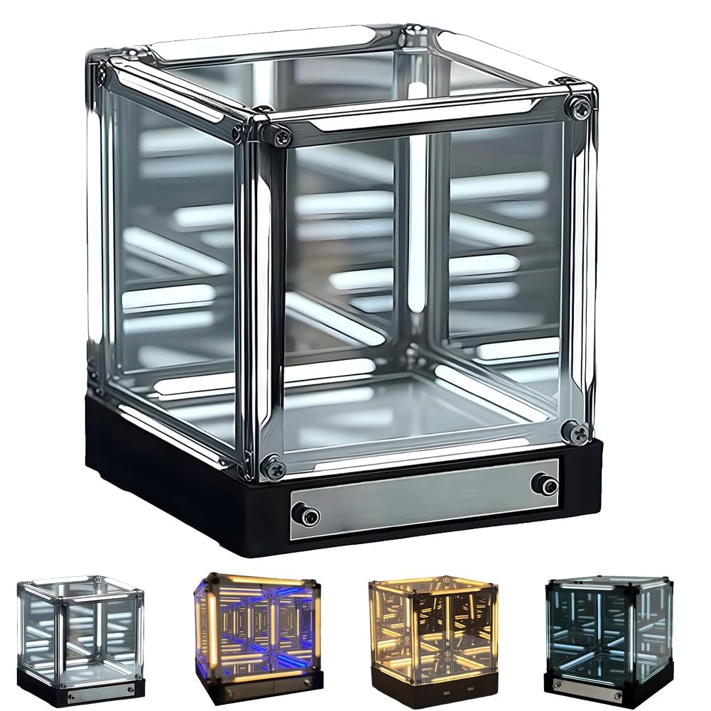SXDMOUBK Abyss Lamp, Infinity Mirror Hologram Cube Light Tesseract Cube 4d Acrylic LED Touch Dimmable Rechargeable Mood Light, Rechargeable USB-C Gamer Desk Decor, Futuristic Ambient Lights(#A)