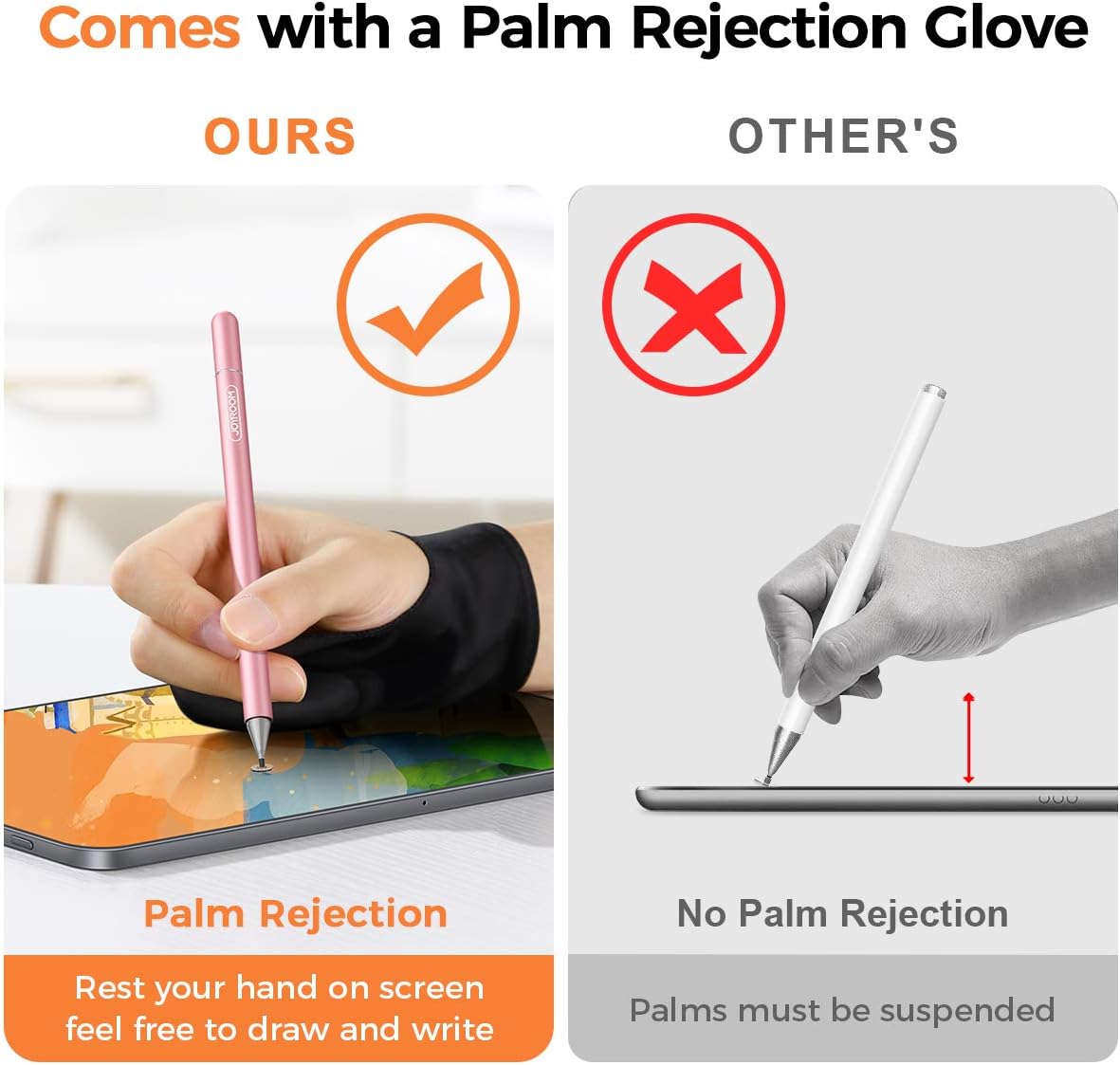[2 Pcs] joyroom Stylus Pen for Touch Screen, Universal iPad Pencil for Kid Student Drawing, Writing, with Artist Glove(Palm Rejection), for Apple/iPhone/iPad Pro/Mini/Air/Android/Samsung/Surface