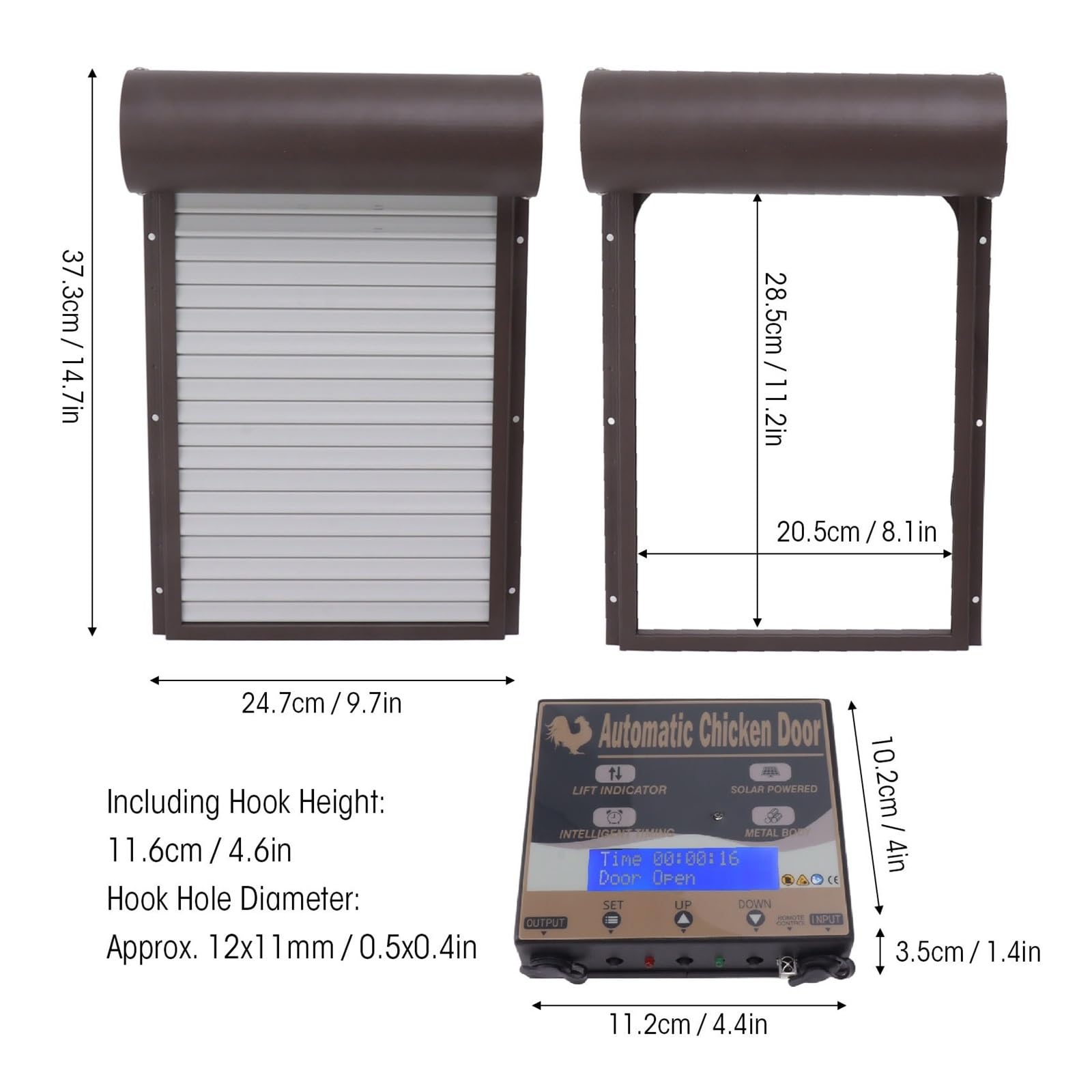 Porta Automatica For Pollaio, Apriporta Programmabile In Alluminio For Con Timer, Sensore Di Luce, Telecomando, 3 Modalità Sicuro E Affidabile(Brown)