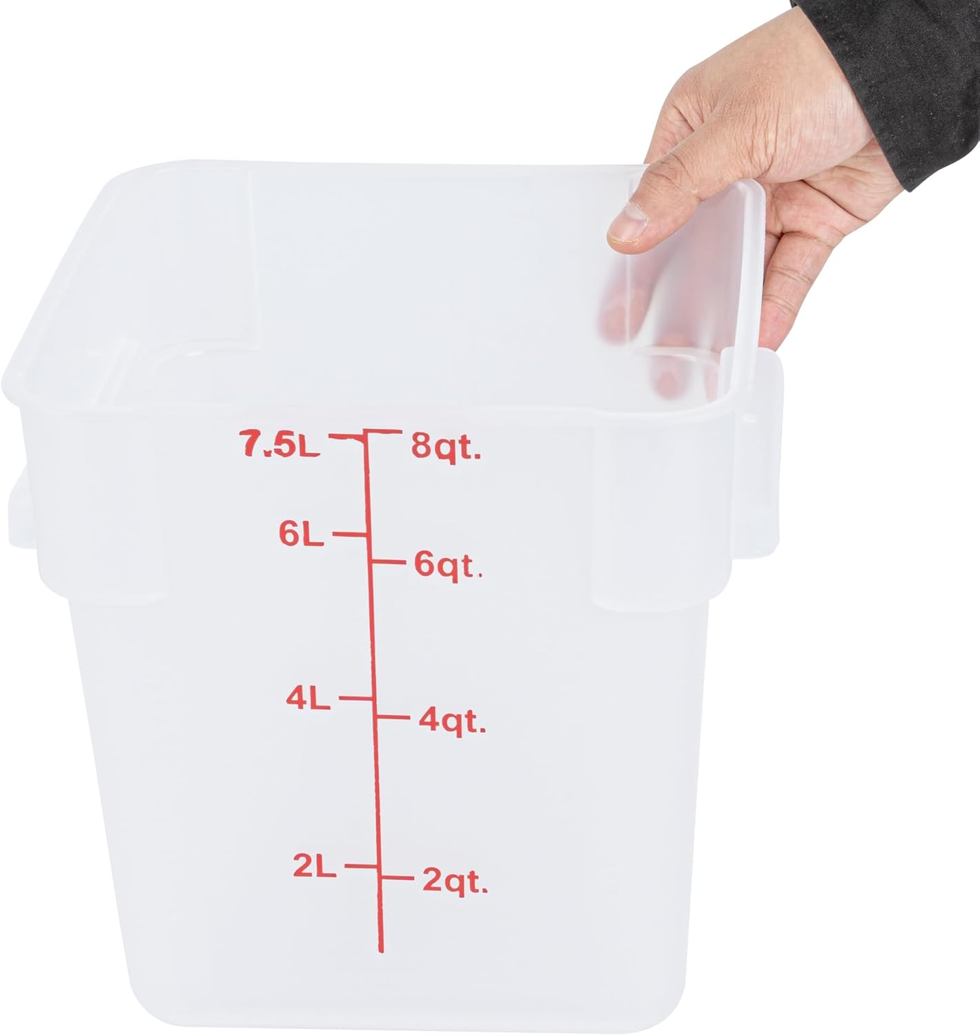 Restaurantware Food Storage Container 10 Pack of 8 qt Plastic Kitchen Storage Bin with Volume Markers Space-Efficient Design Dishwasher-Safe Polypropylene Translucent