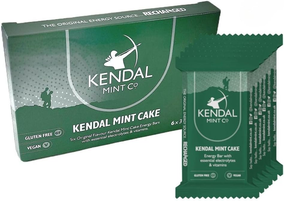 KMC Energy Bars Pocket-Sized, Original Flavour, Kendal Mint Cake Recharged, Vegan, Gluten Free with Essential Electrolytes & Vitamins 35g (Pack of 6)