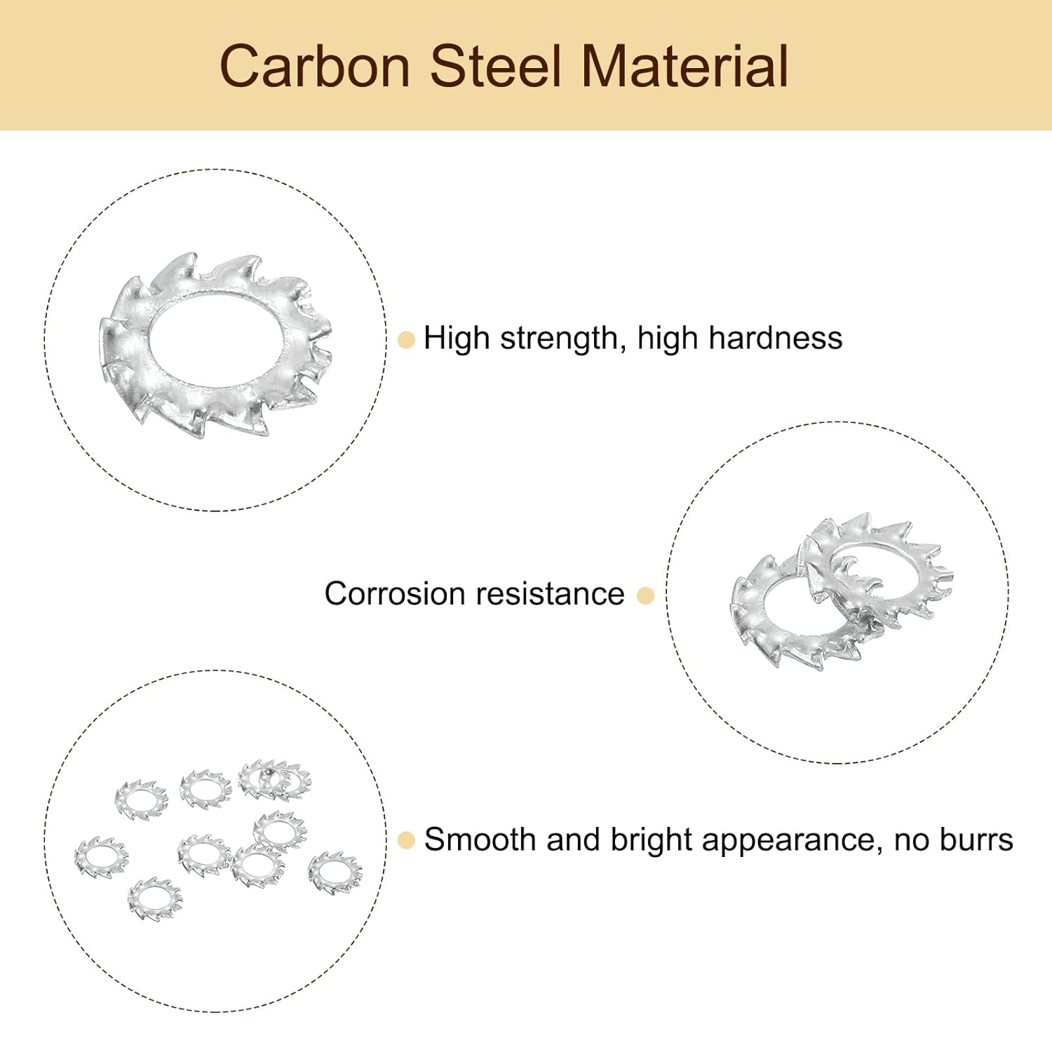 uxcell 30Pcs External Tooth Washers, M10 Steel Zinc Finish External Serrated Washer for Mechanical Equipment Fasteners, Silver
