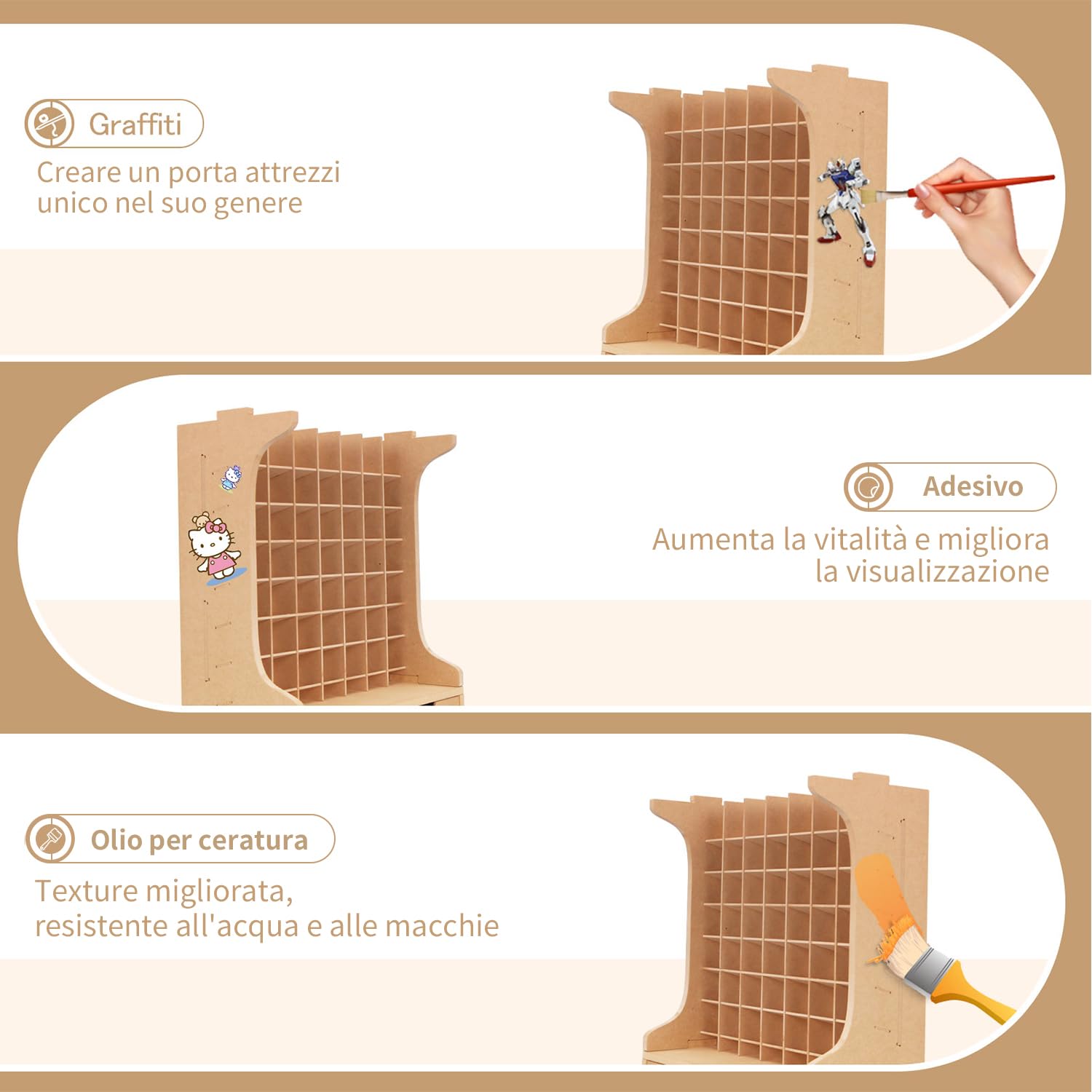 Organizzatore a cremagliera con 49 fori adatto per 10ml TAMIYA,10ml/18ml MR HOBBY, deposito di attrezzi per modelli con materiale MDF, cremagliera porta vernici per artigianato GK13