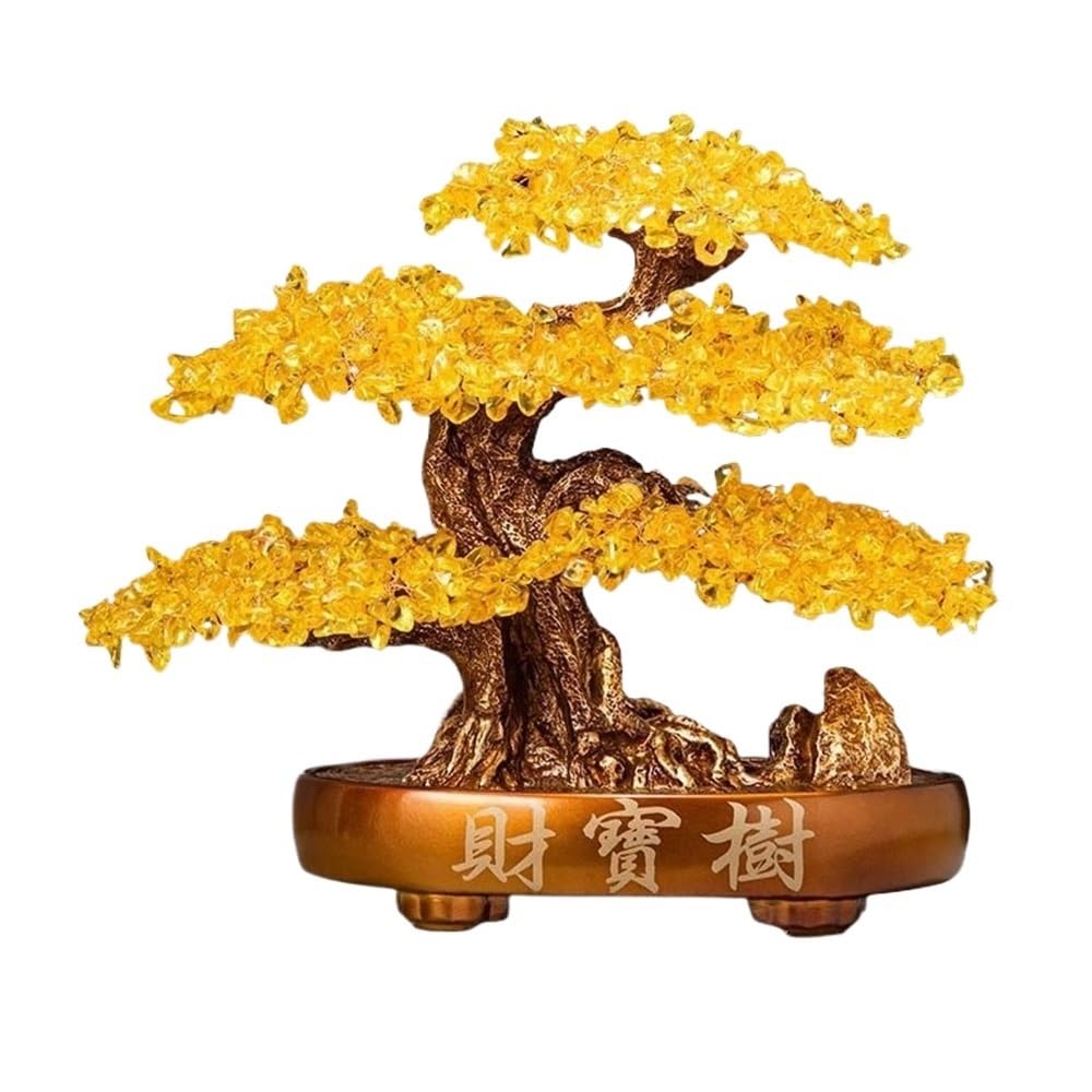 Money Tree Indoor Citrine Fortune Tree, Money Crystal, Feng Shui Luck Bonsai Decoration Office Crystal Tree(Yellow)