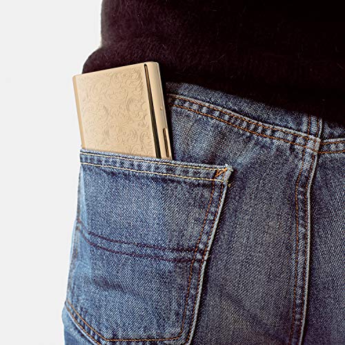 Retro Metal Cigarette Case Box -Double Sided Spring Clip Open Pocket Holder for 14 100s Cigarettes, Credit Card Holder Protective Security Wallet for Men and Women (Golden)