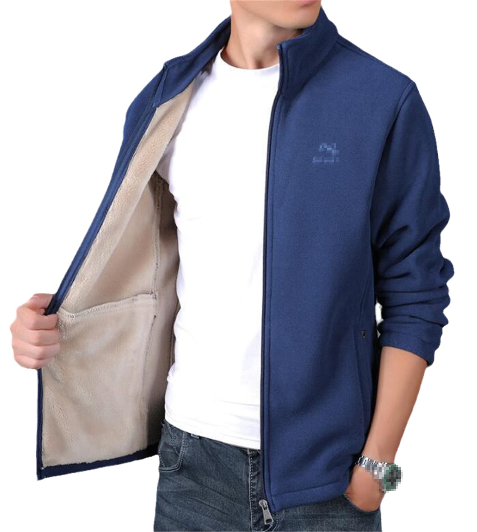 Fashion Patchwork Fleece Jacket Coat Men Winter Thick Warm Parkas Men Autumn Overcoat Outerwear