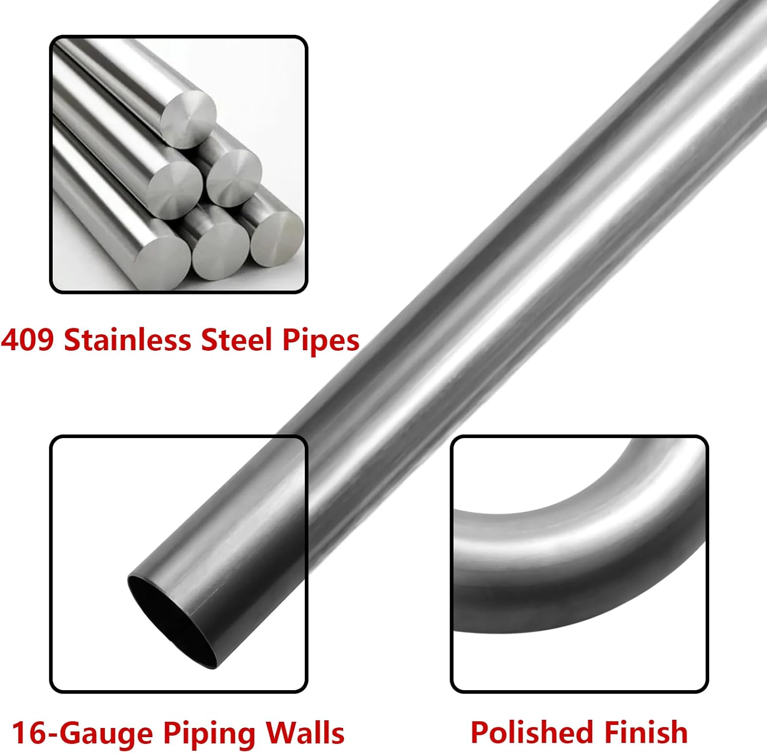 2.5'' Stainless Steel 409 Custom Exhaust Pipe Kit Tubing Mandrel Bend Pipe Straight & U-Bend Universal Exhaust System 8PCS