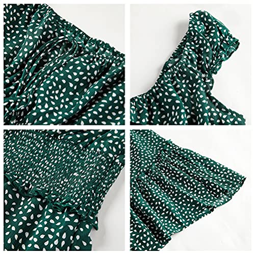 Yobecho Womens Summer Ruffle Sleeve Sweetheart Neckline Printing Dress Mini Dress (Small, Blackish Green) #TOP3