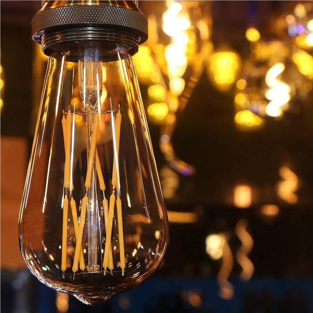 YSJX lighting, Paquete de 10 bombillas de filamento LED AC220V E27 ST64 4W/6W bombilla LED Edison lámparas de iluminación decorativas con forma de vidrio dorado ámbar Bombillas para el hogar(ST64G 4W)