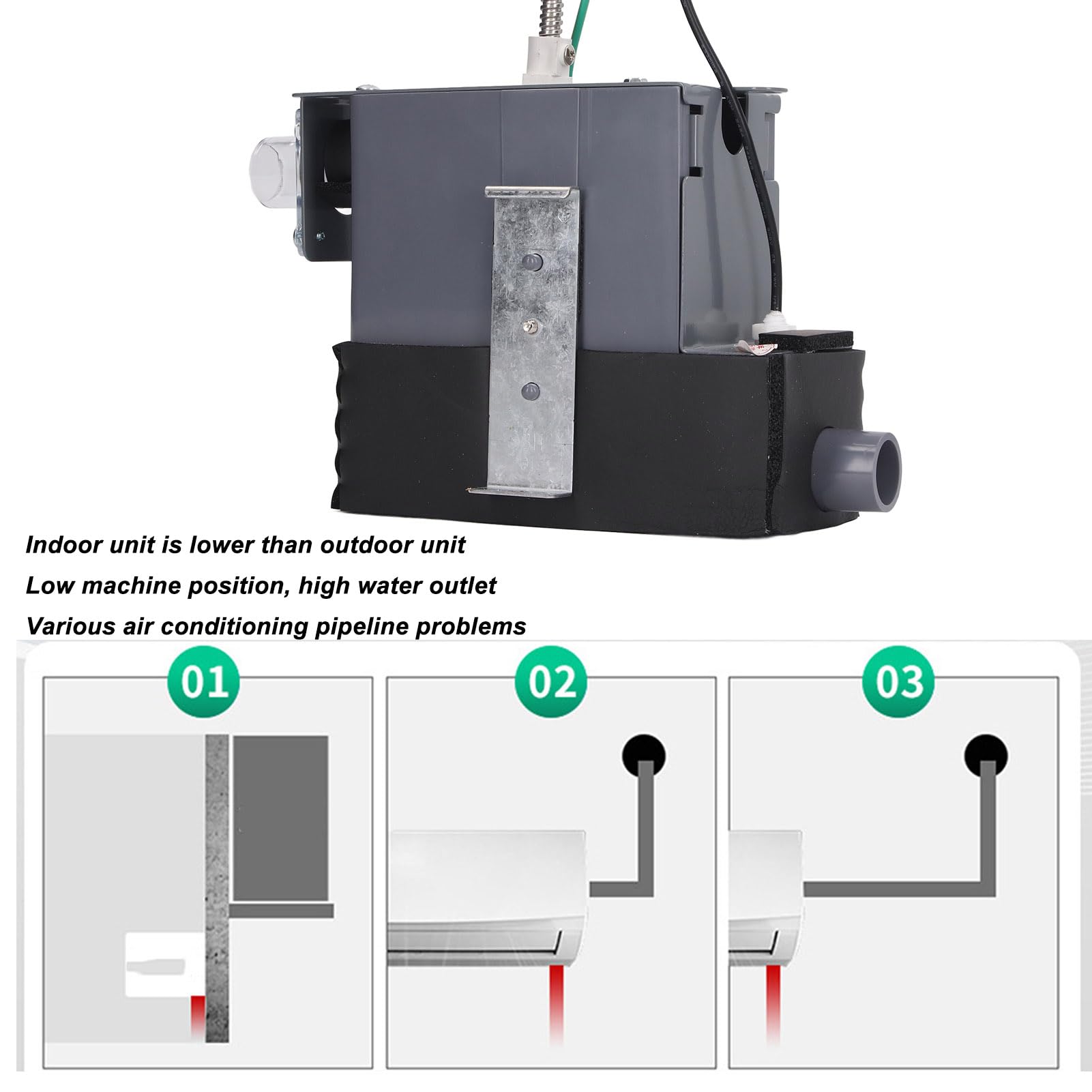 Bomba de Drenaje de Aire Acondicionado Bomba de Condensado Automática de bajo Ruido de 10 W para Sistemas HVAC Elevación de 700 Mm Acero Inoxidable