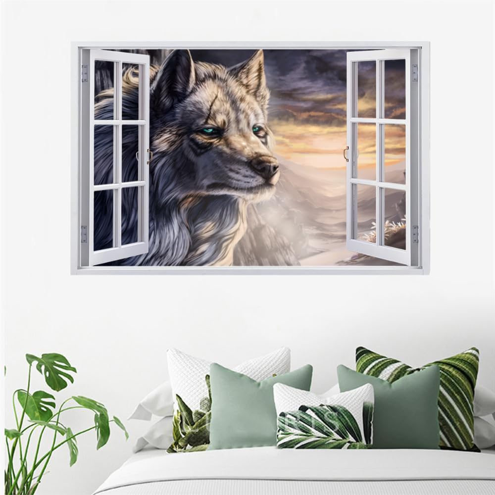 Vinilos Decorativos 3D Rotos Lobo Tatuaje De Pared Vinilo Extraíble Decoración Del Hogar Calcomanías Para Bebé Guardería Niña Niño Habitación Decoración De Pared 120x80cm