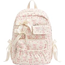 Women's Cute Aesthetic Corduroy Backpack Cute Bow Preppy Lightweight Casual Kawaii Y2K Daypack for College Travel White