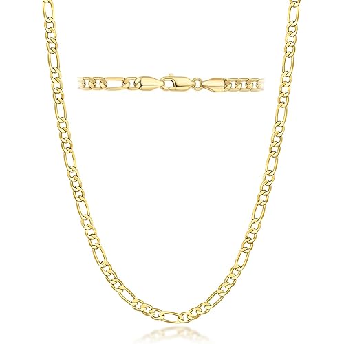 14K Gold Chain for Women 14K Gold Necklaces for Women Gold Figaro Chain for Men Unique Structure for Bold Rhythm Mens Figaro Chains Necklace for Womens 16/18/20/22/24/26/30in