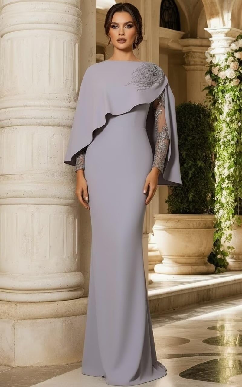 Laces Appliques Mother of The Bride Dresses with Detachable Shawl Long Sleeves Mermaid Formal Evening Gowns