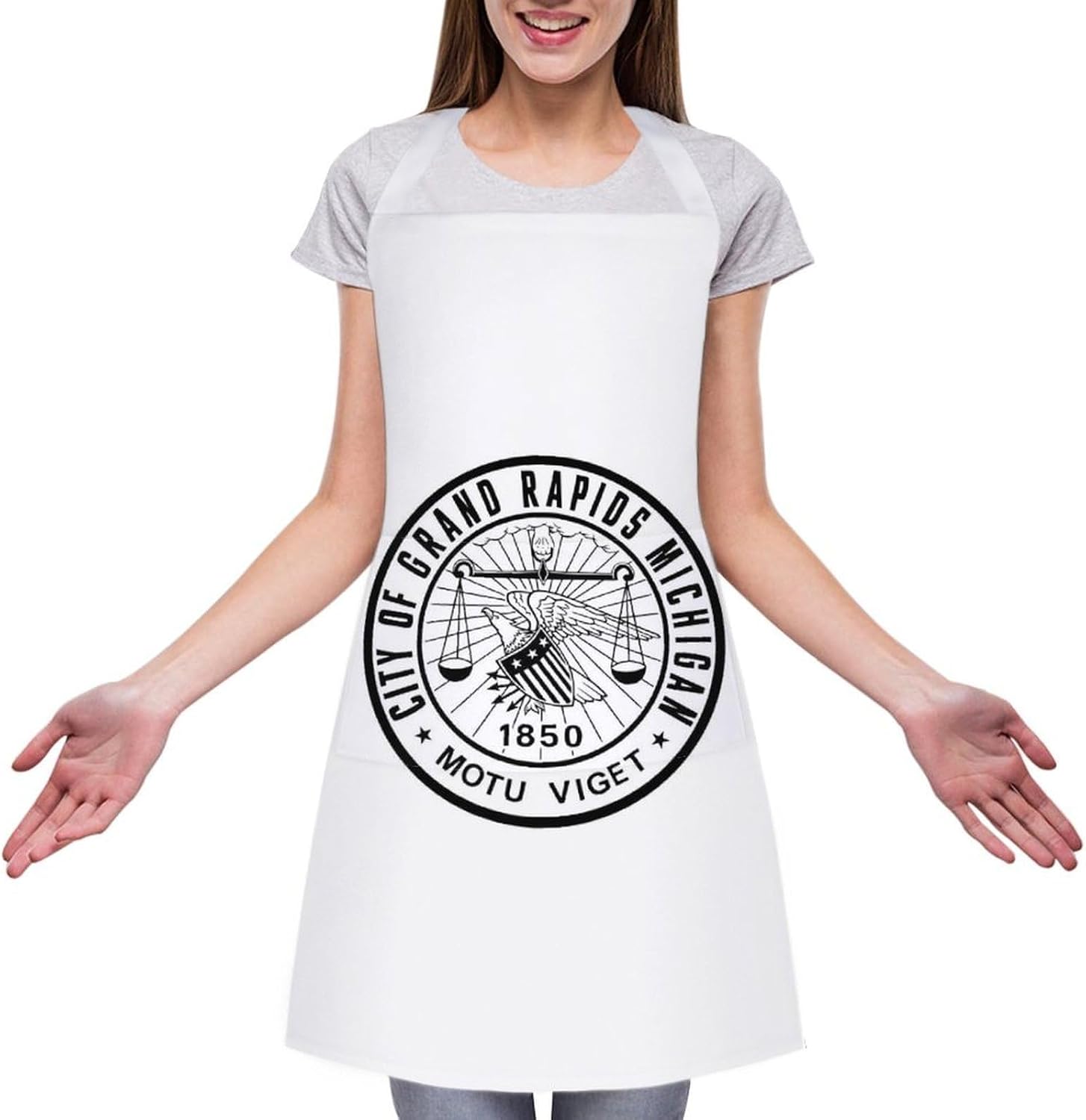 Flag of Grand Rapids Michigan Classic Chef Aprons for Cooking Waterproof Kitchen Apron with Pockets