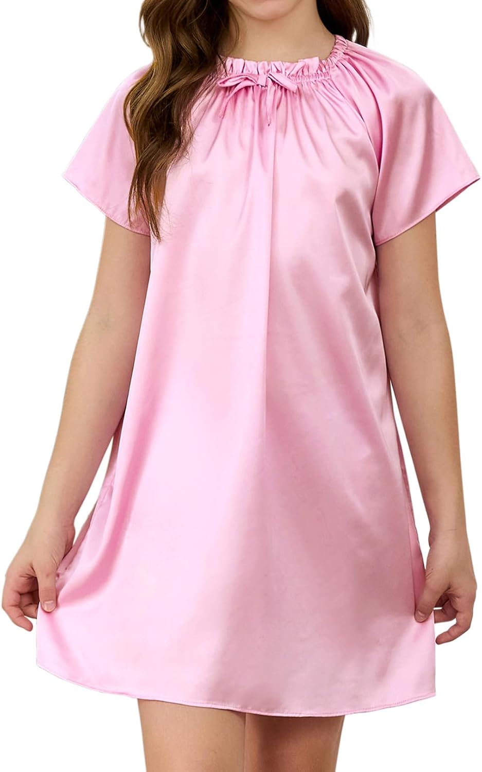 QPANCY Girls Nightgowns Satin Silk Princess Pjs Soft Short Sleeve Pajamas